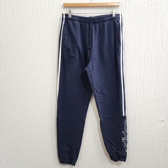 Adidas Navy Blue Track Pants Women’s Size Large 3 Stripe Logo Joggers Sweats - Picture 2 of 11